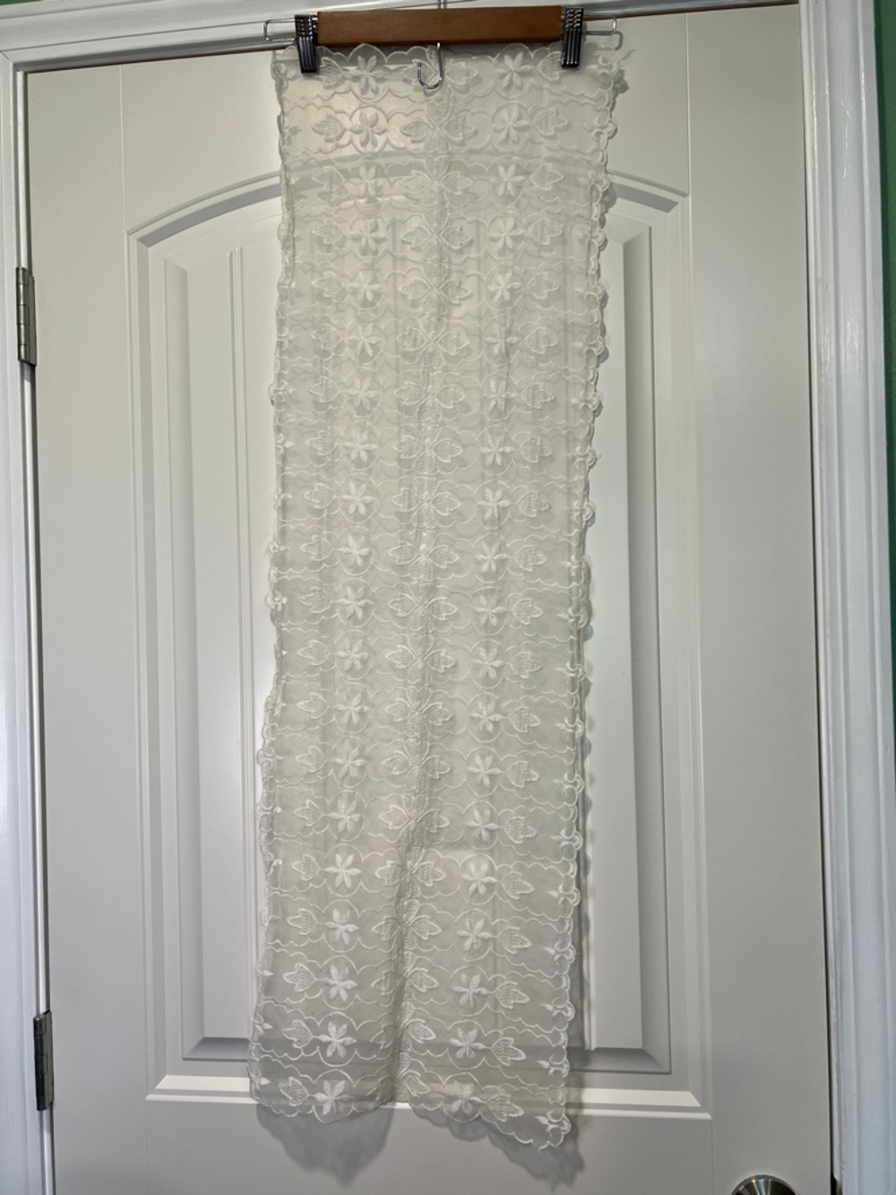 White Floral Lace Table Runner - Delicate Embroidered Design